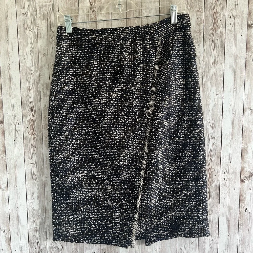 J. Crew Navy Tweed Boucle Pencil Skirt with Wrap 6